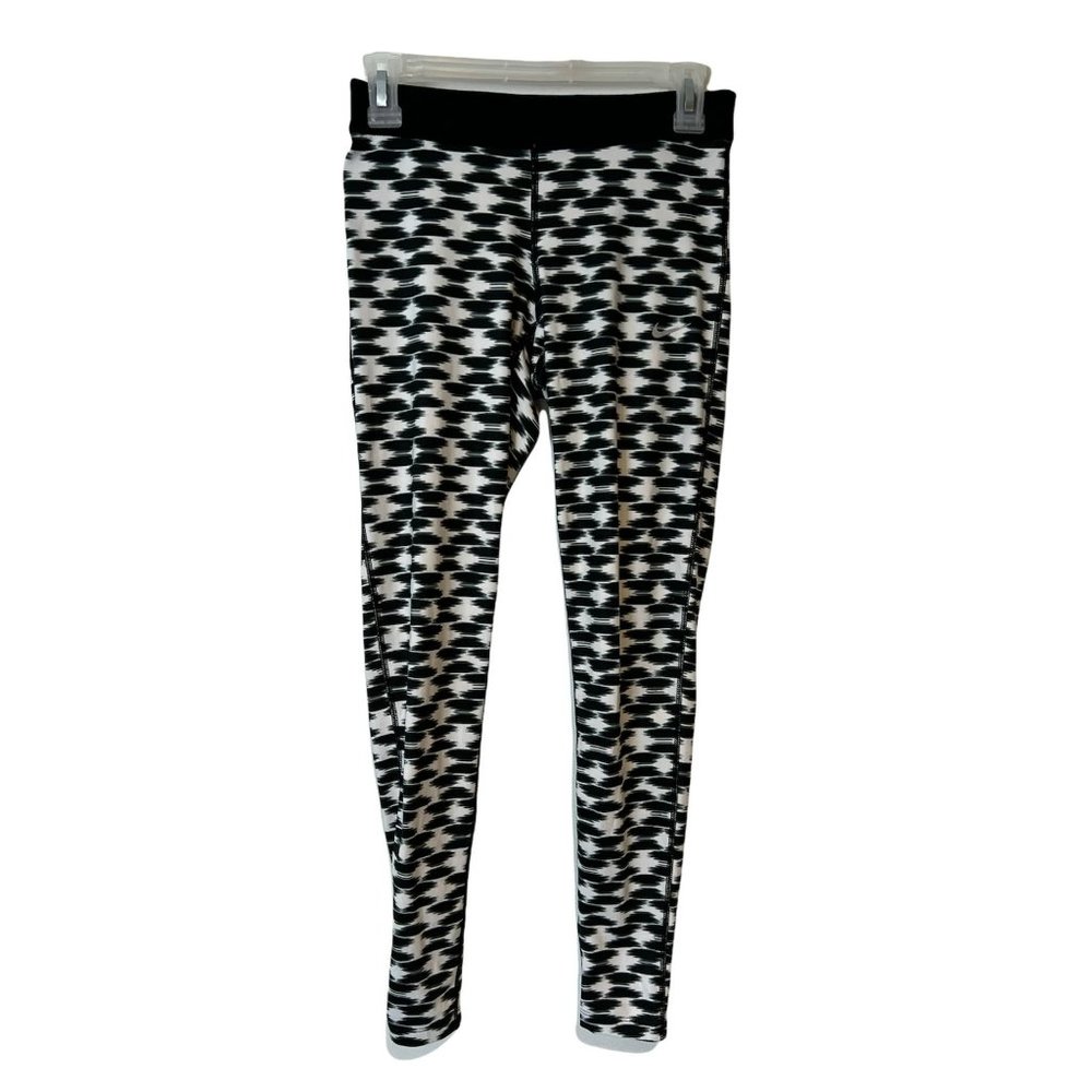 Nike Dri Fit Active Leggings Womens Small Back Zipper Pocket Stretch Black White